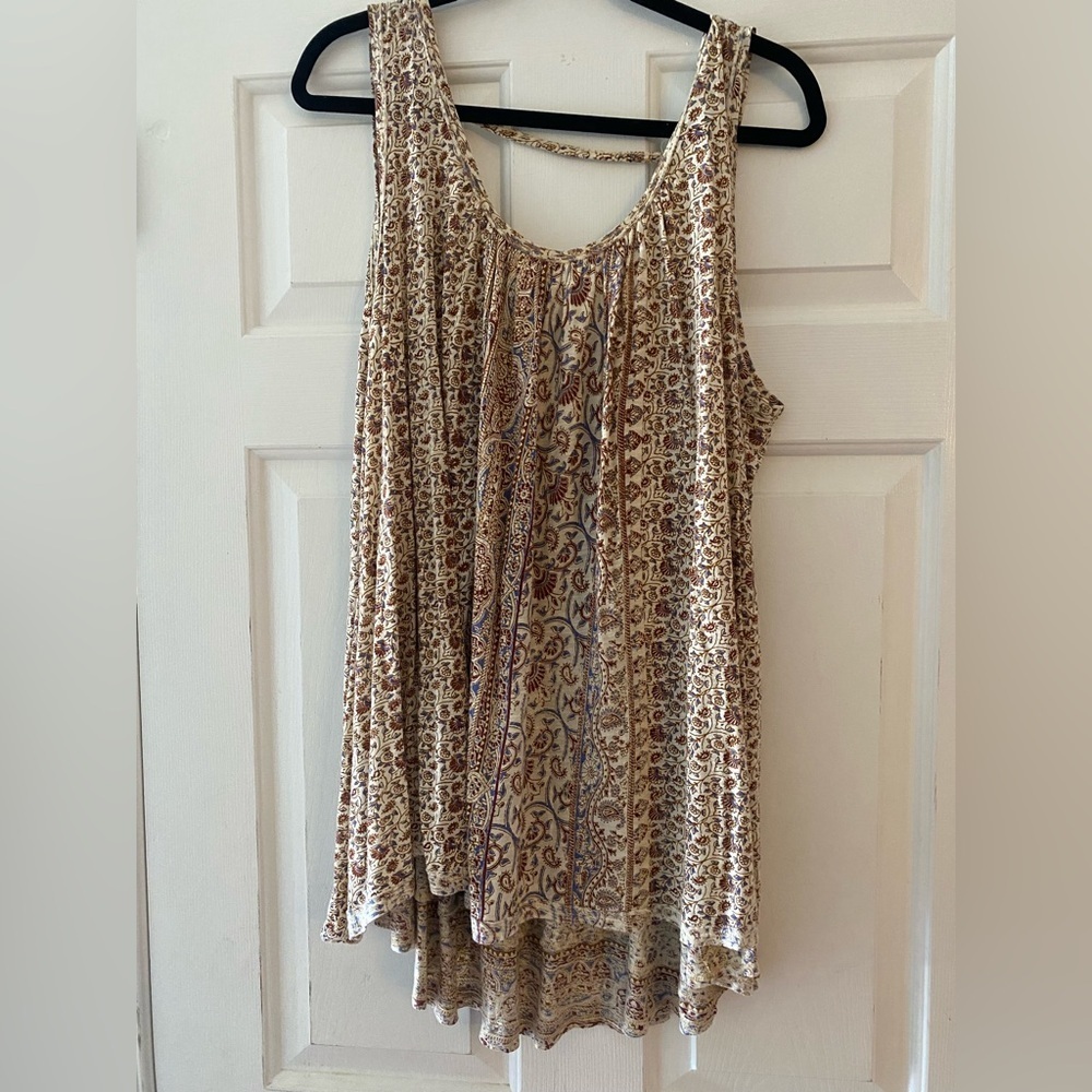 Free People Floral Print Cream Tank Top
